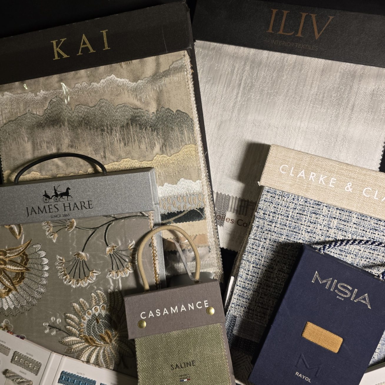 Melody during a home consultation with fabric samples